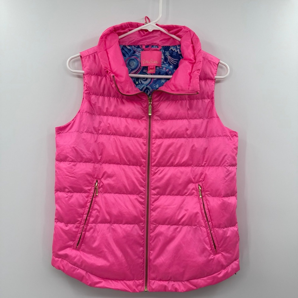 Lilly Pulitzer Palm Paradise Down Puffer Vest -‎ Prosecco Pink small